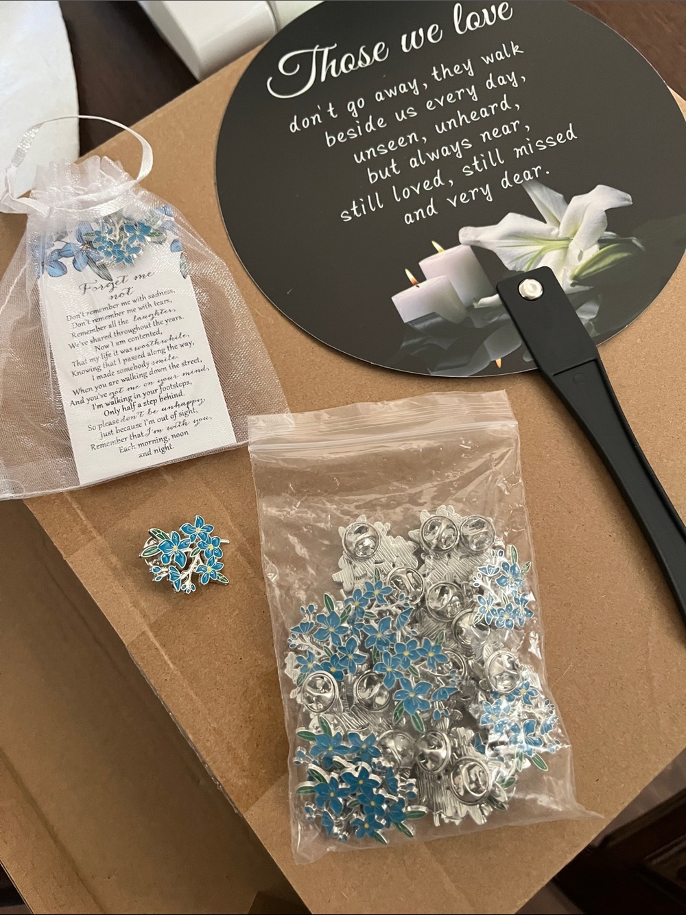 Forget-Me-Not Blue Flower Lapel Pins - Pack of Enamel Boutonniere Pins and fans.